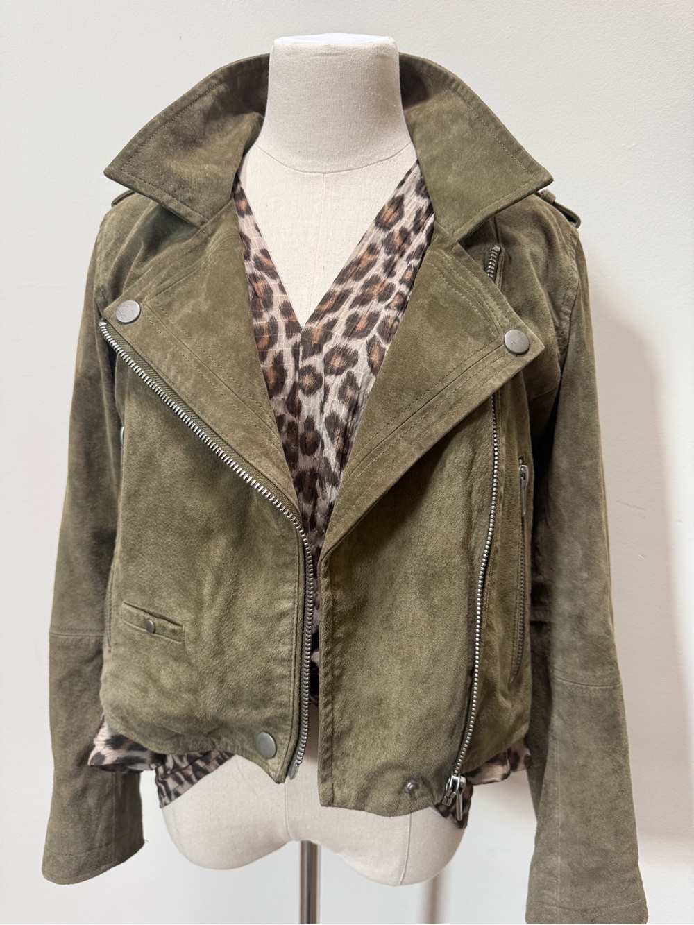 SL8 Olive Suede Leather Moto Jacket Size M Cropped Biker